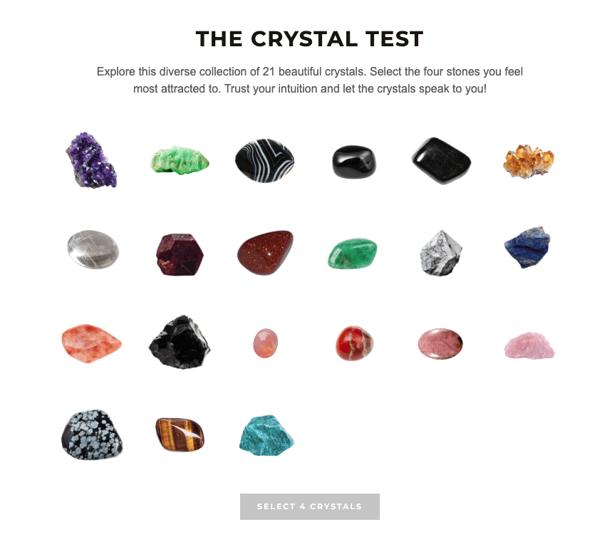 The Deep Lake Crystal Test with 21 crystals to choose from